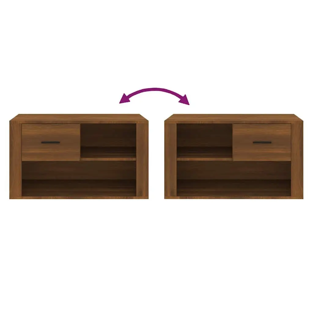 Shoe Storage Cabinet Organiser 80x35x45cm Brown Oak 2 Drawer Compartments
