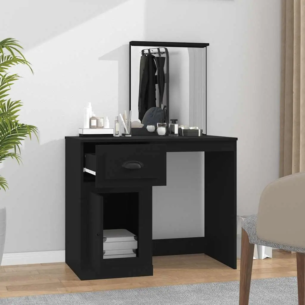Dressing Table with Mirror Black Bedroom Vanity Unit Engineered Wood 90 x 50 x 132.5 cm