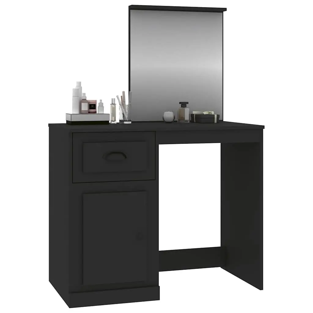 Dressing Table with Mirror Black Bedroom Vanity Unit Engineered Wood 90 x 50 x 132.5 cm