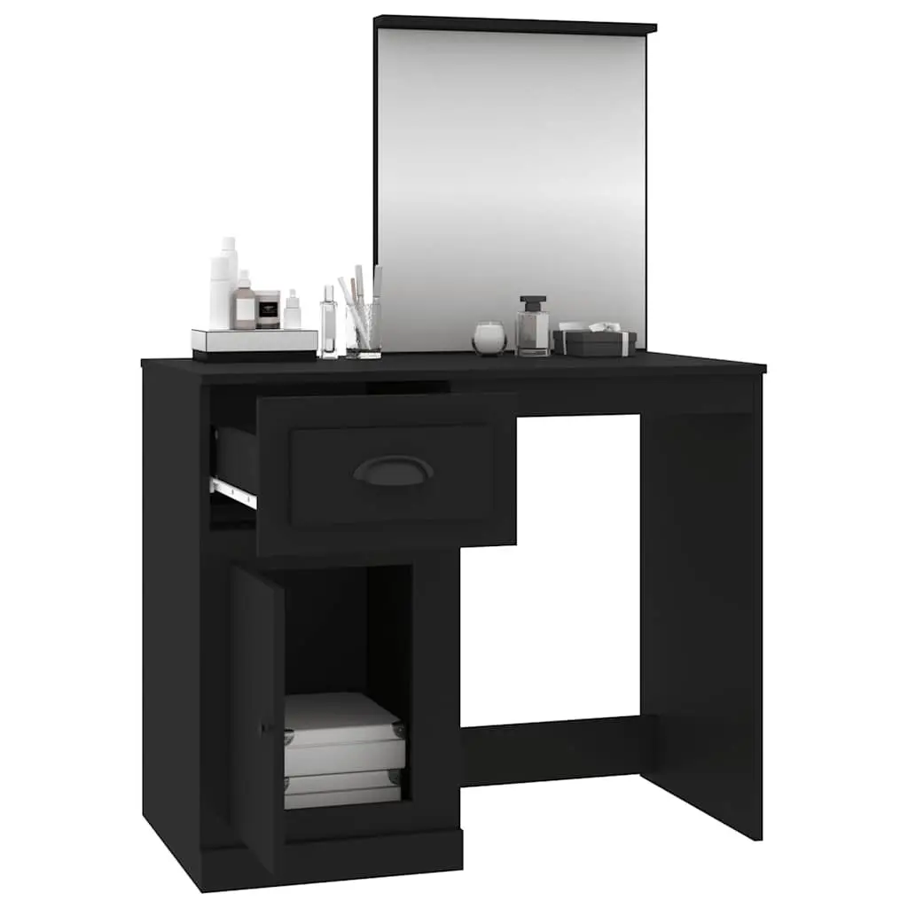 Dressing Table with Mirror Black Bedroom Vanity Unit Engineered Wood 90 x 50 x 132.5 cm