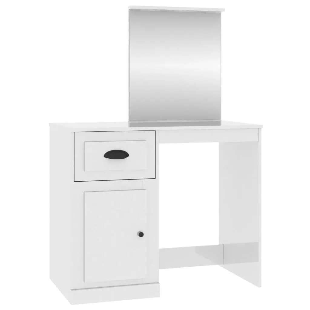 Bedroom Dressing Table with Mirror White High Gloss Vanity Unit Makeup Storage