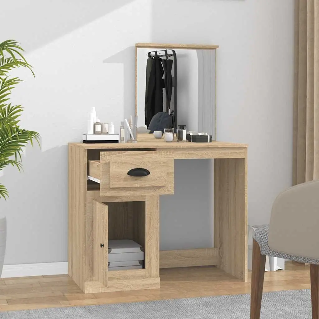 Dressing Table with Mirror Bedroom Vanity Unit Storage Brown Engineered Wood