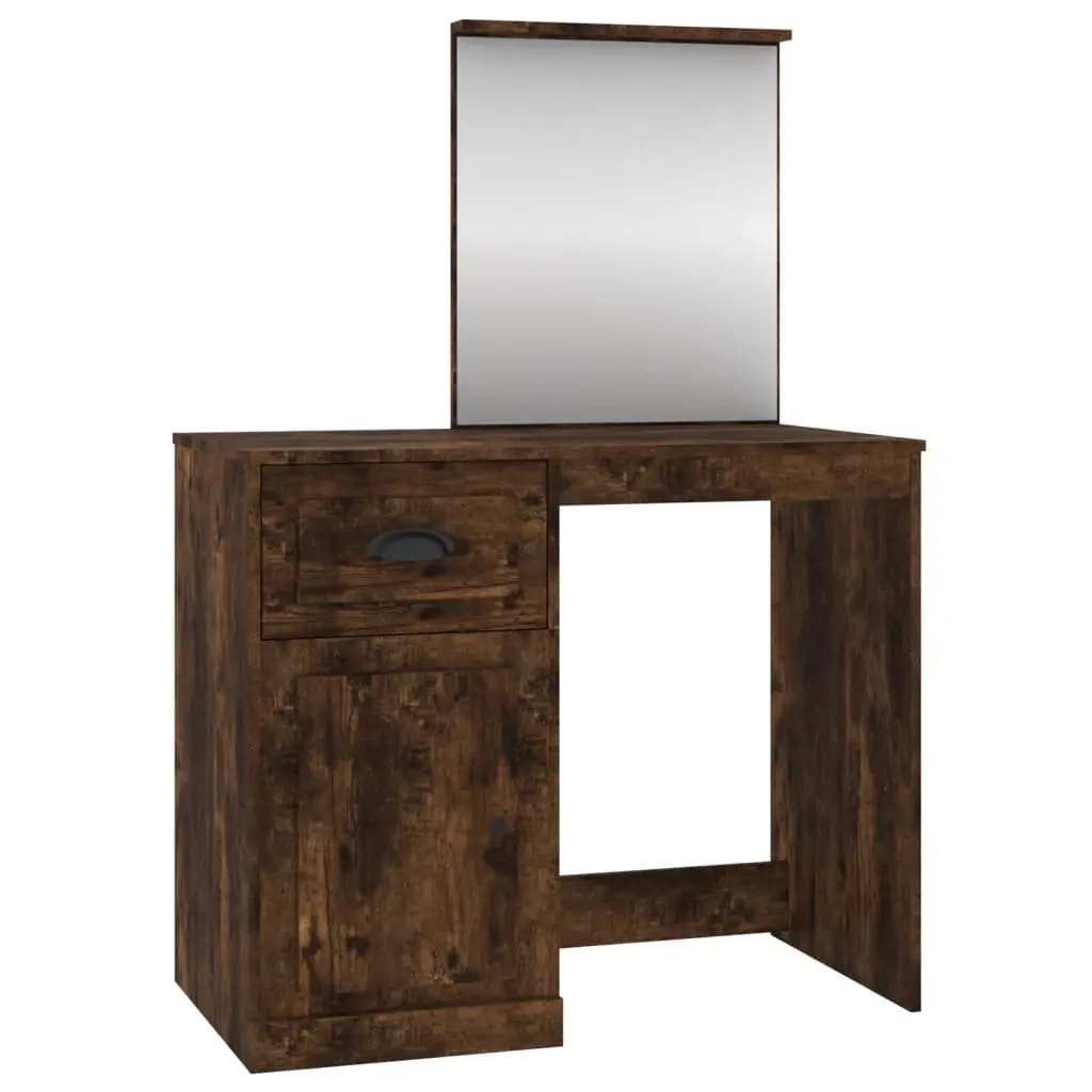 Dressing Table Makeup Desk with Mirror Brown Engineered Wood 90 x 50 x 132.5 cm