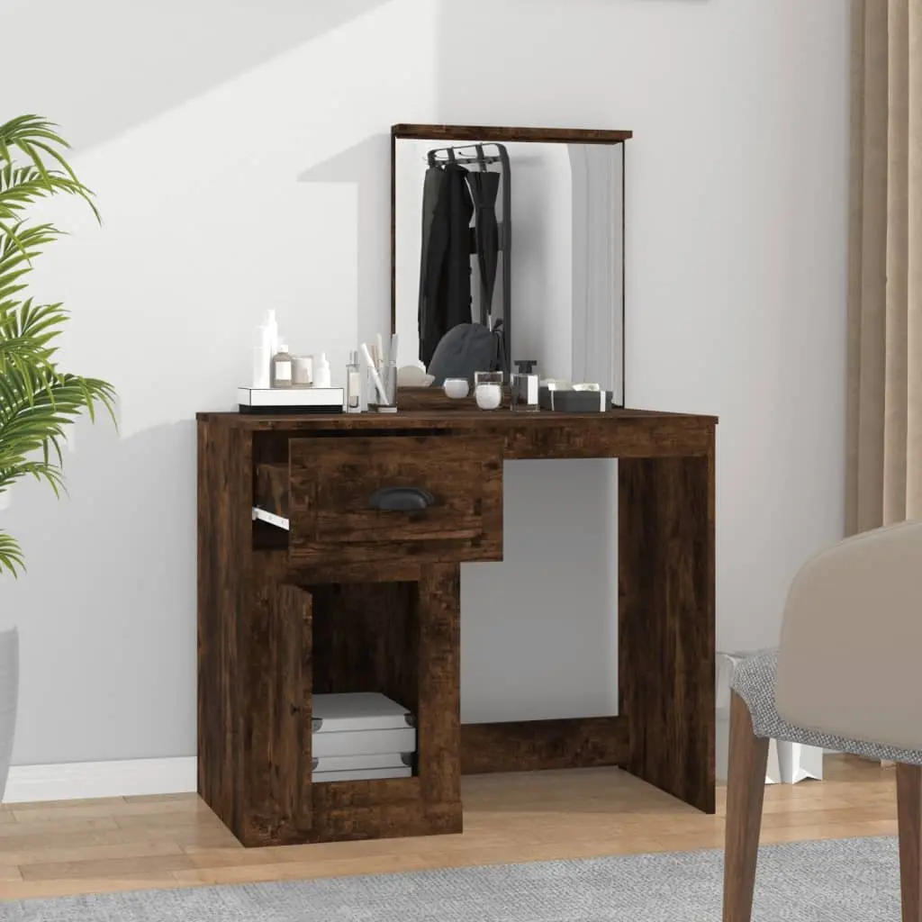 Dressing Table Makeup Desk with Mirror Brown Engineered Wood 90 x 50 x 132.5 cm