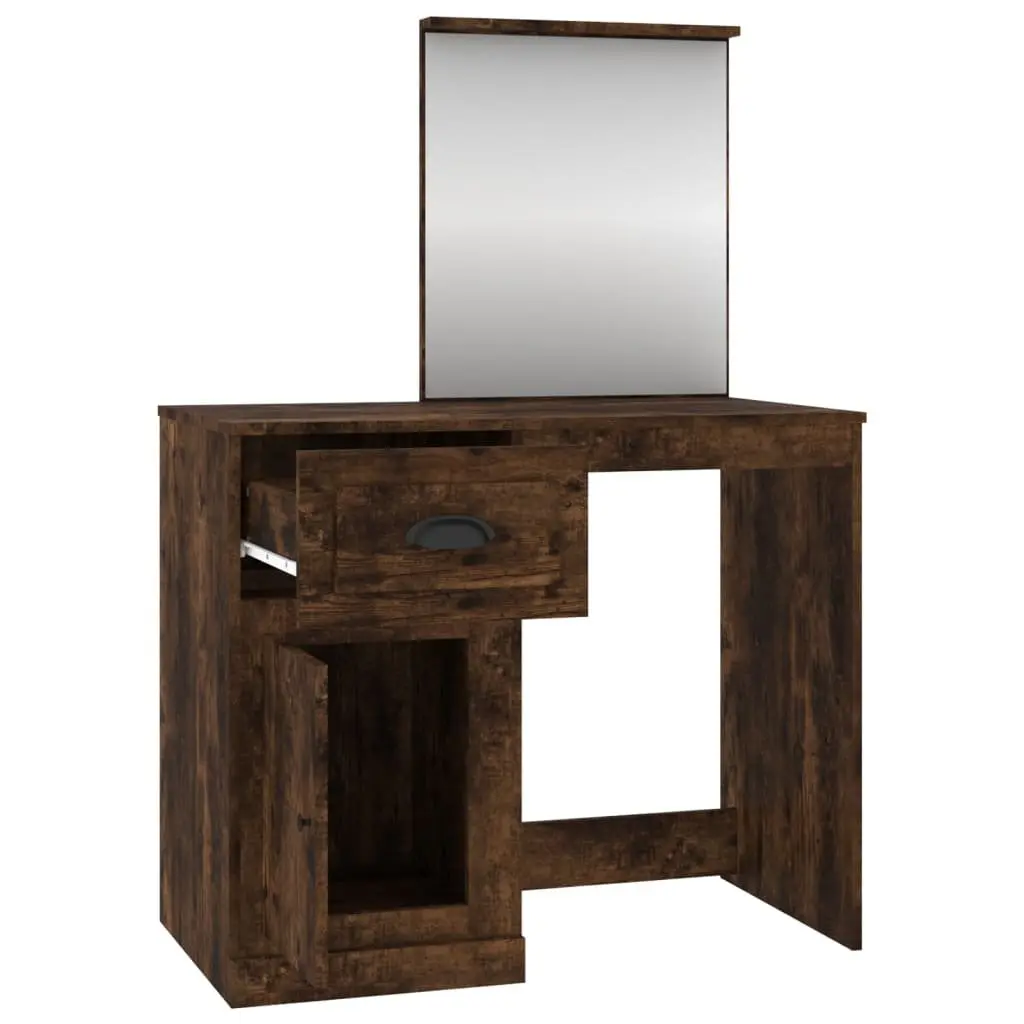Dressing Table Makeup Desk with Mirror Brown Engineered Wood 90 x 50 x 132.5 cm