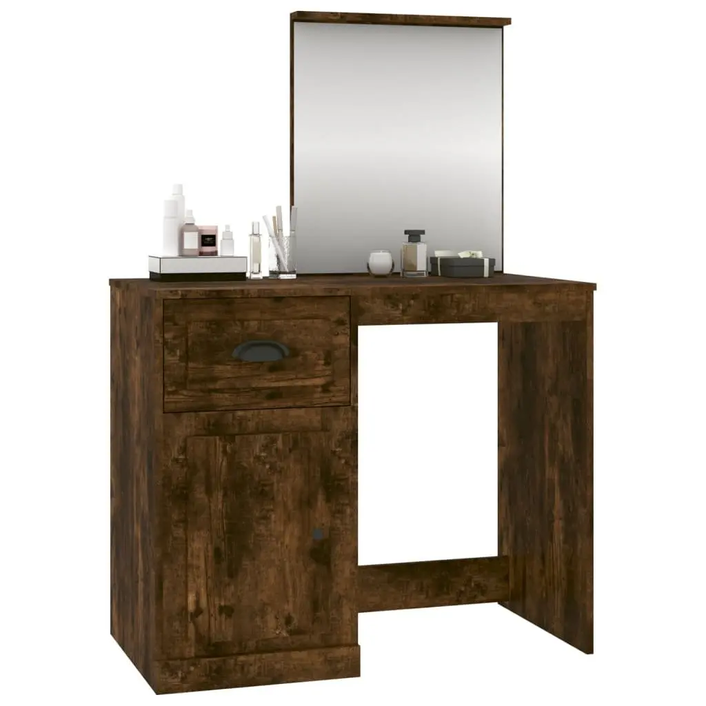 Dressing Table Makeup Desk with Mirror Brown Engineered Wood 90 x 50 x 132.5 cm