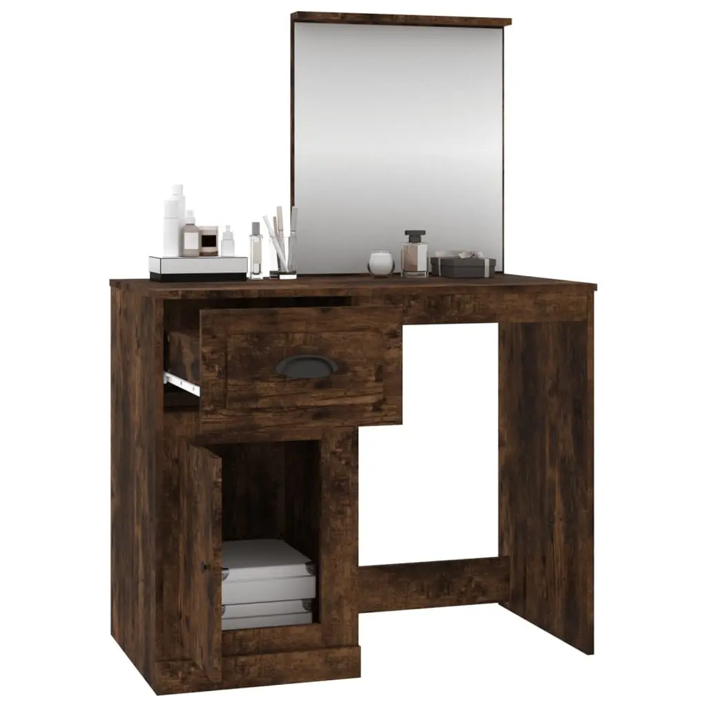 Dressing Table Makeup Desk with Mirror Brown Engineered Wood 90 x 50 x 132.5 cm