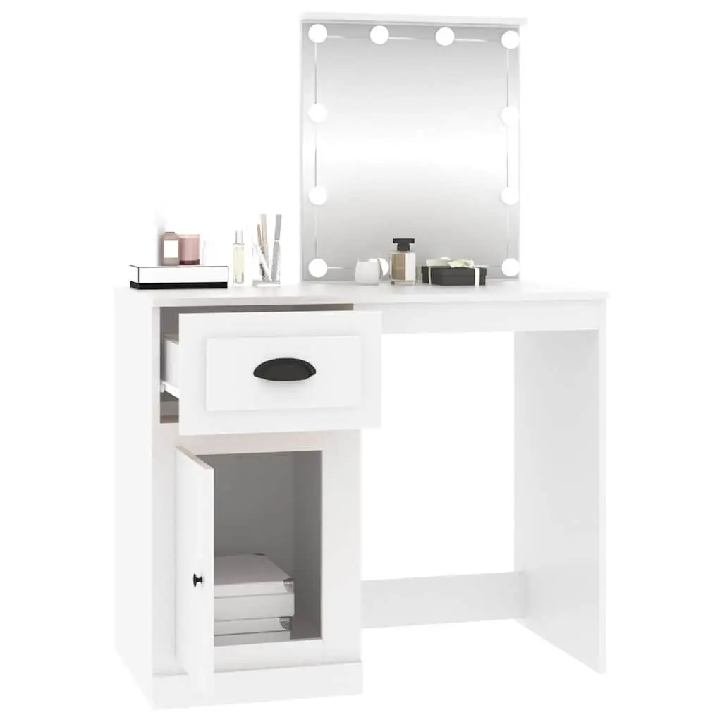 Dressing Table with LED Mirror White Bedroom Vanity Makeup Desk Storage Unit