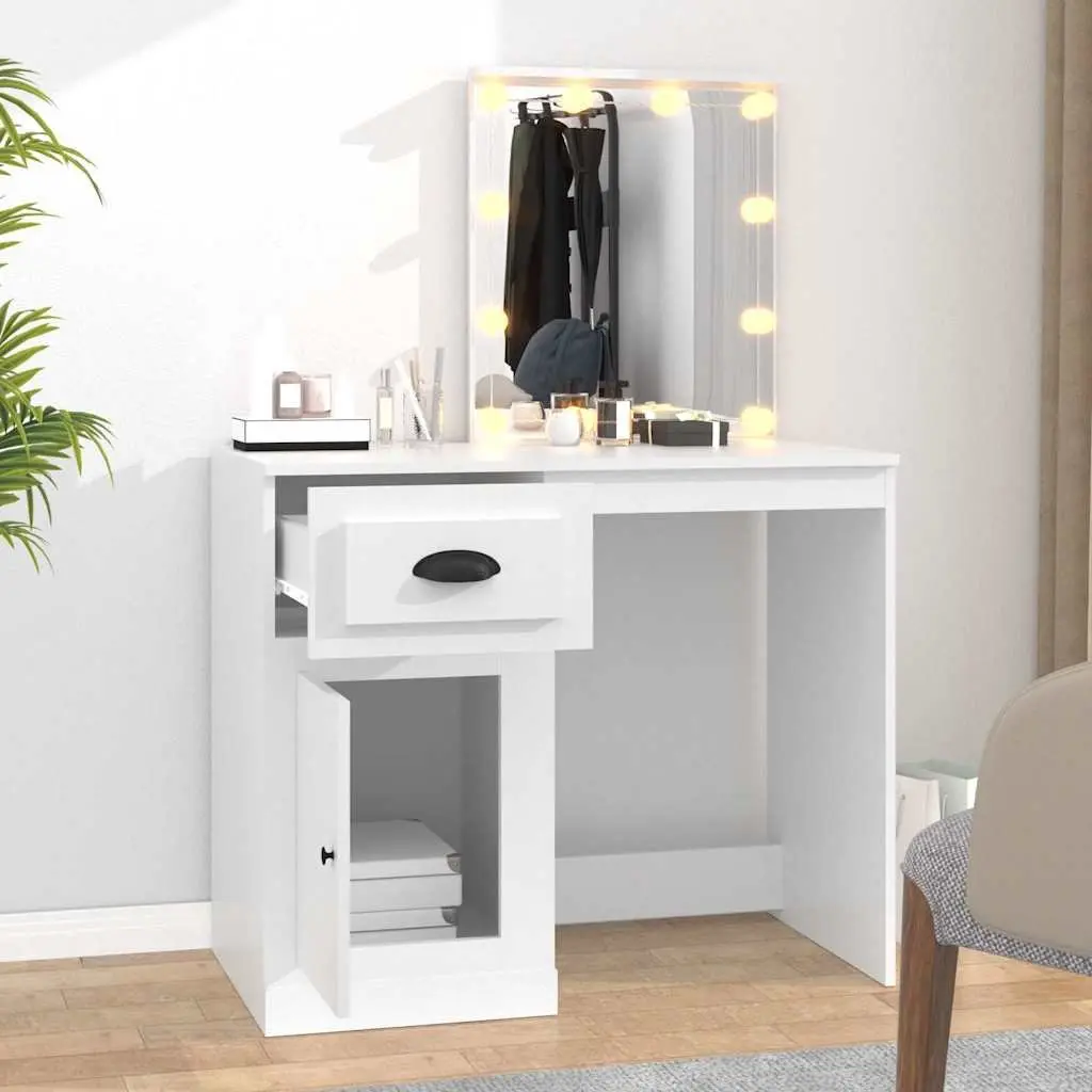 Dressing Table with LED Mirror White Bedroom Vanity Makeup Desk Storage Unit