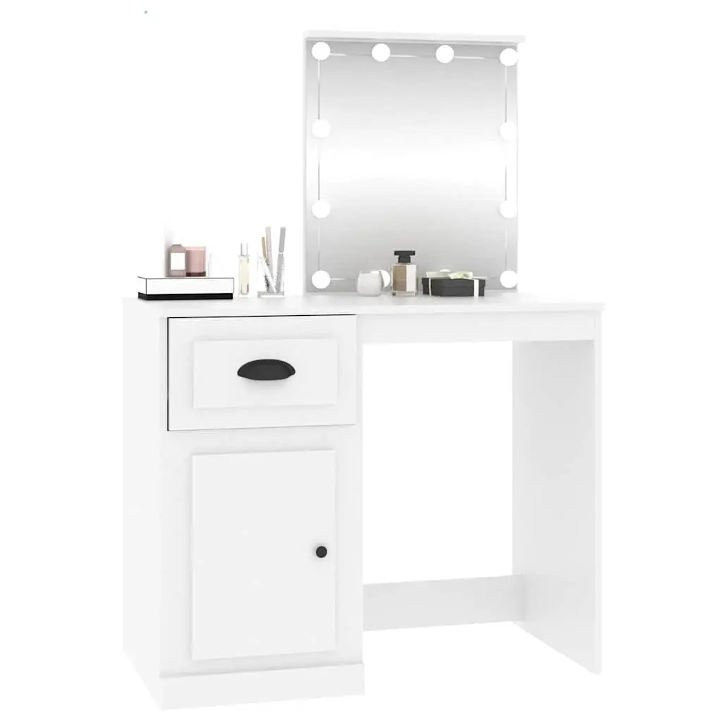 Dressing Table with LED Mirror White Bedroom Vanity Makeup Desk Storage Unit