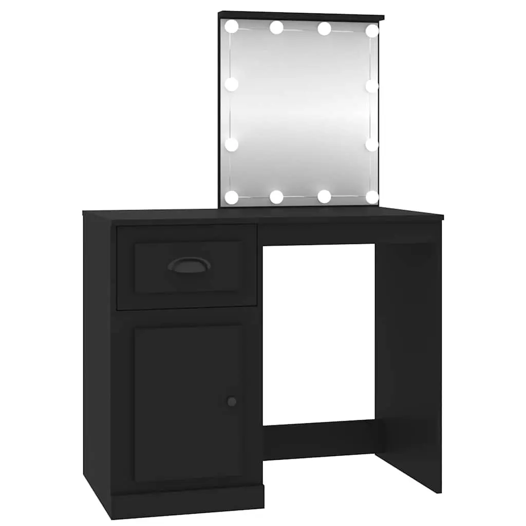 Dressing Table LED Mirror Makeup Desk Storage Unit Black 90W x 50D x 1325H cm