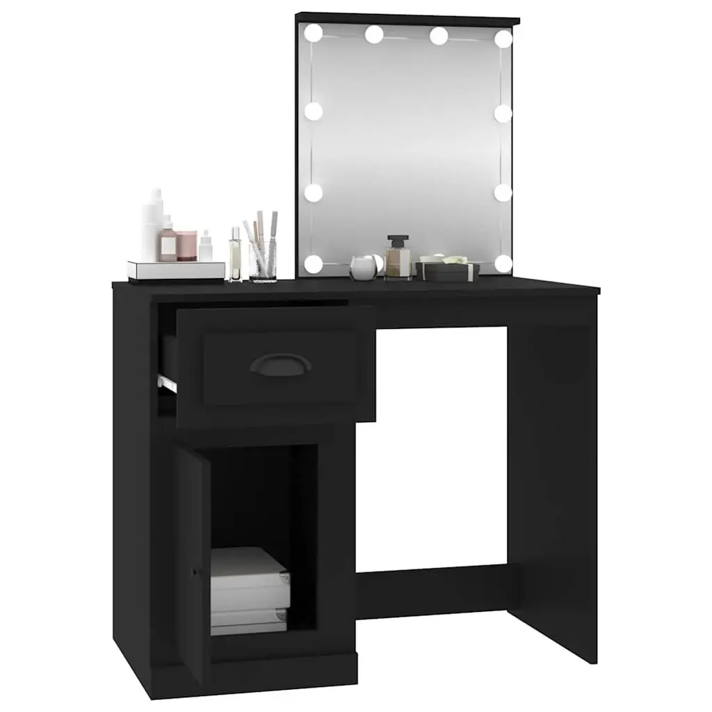 Dressing Table LED Mirror Makeup Desk Storage Unit Black 90W x 50D x 1325H cm