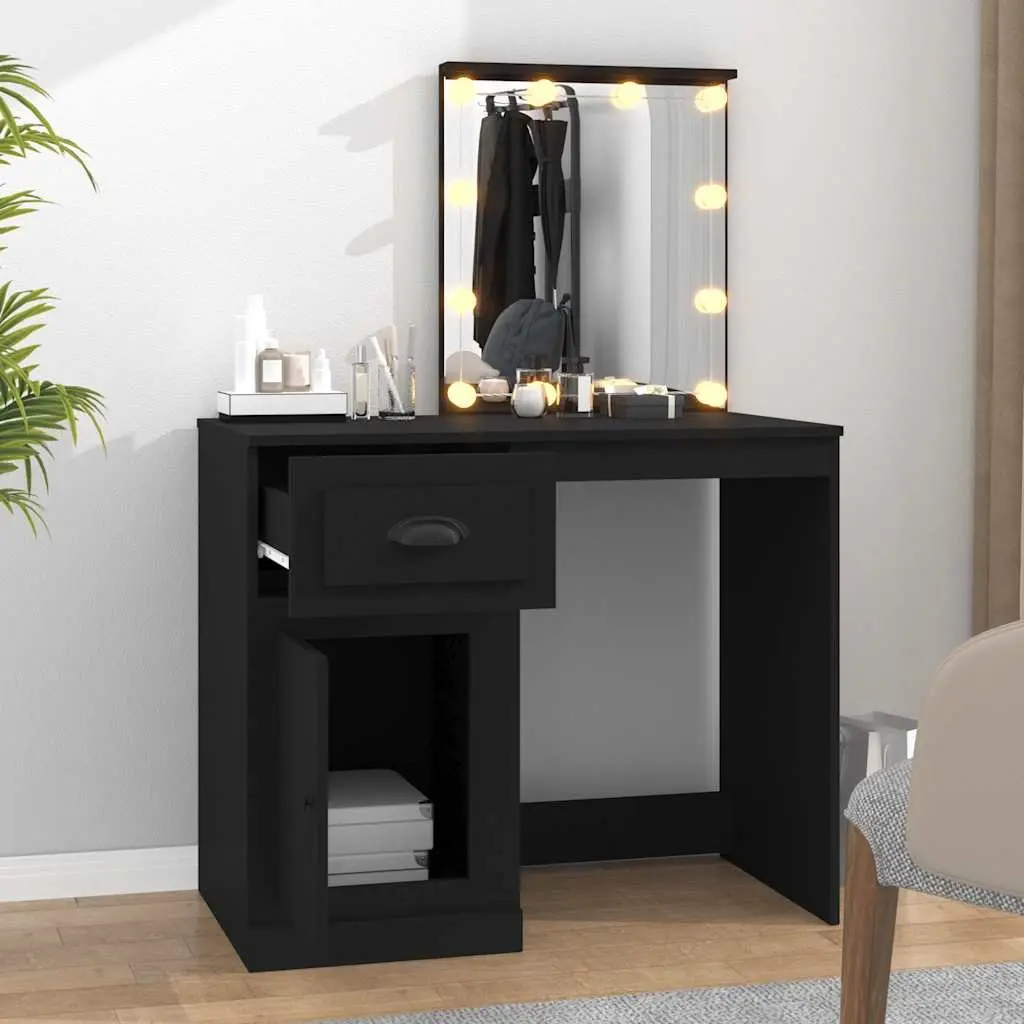 Dressing Table LED Mirror Makeup Desk Storage Unit Black 90W x 50D x 1325H cm