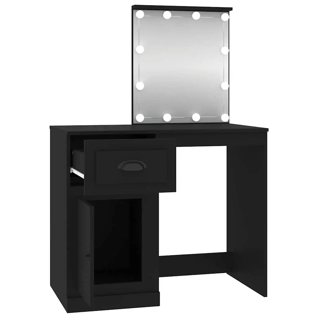 Dressing Table LED Mirror Makeup Desk Storage Unit Black 90W x 50D x 1325H cm