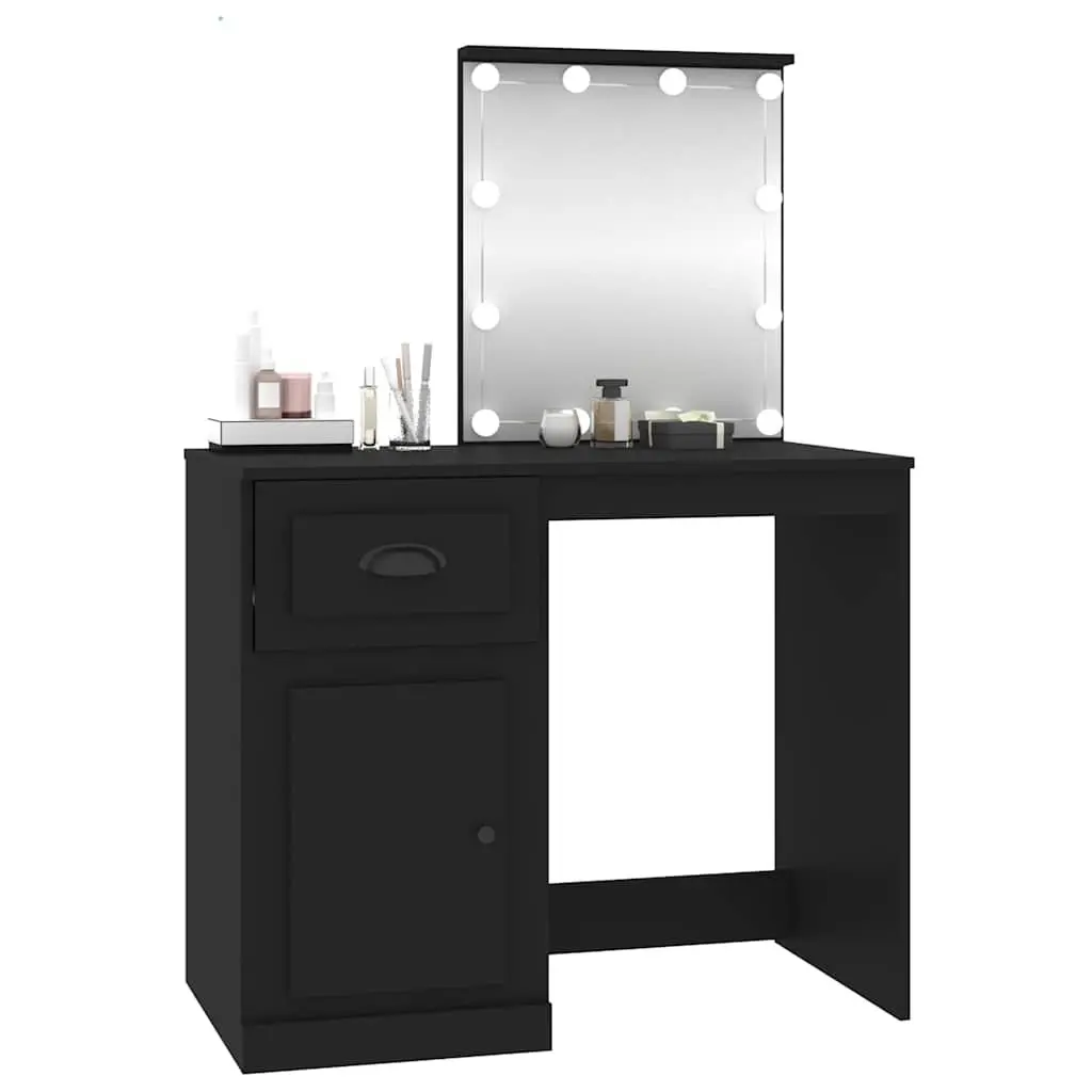 Dressing Table LED Mirror Makeup Desk Storage Unit Black 90W x 50D x 1325H cm