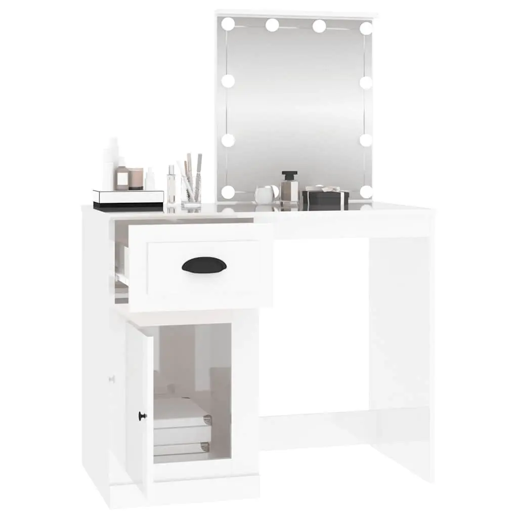 Dressing Table LED Mirror Makeup Desk 90x50x1325cm White High Gloss
