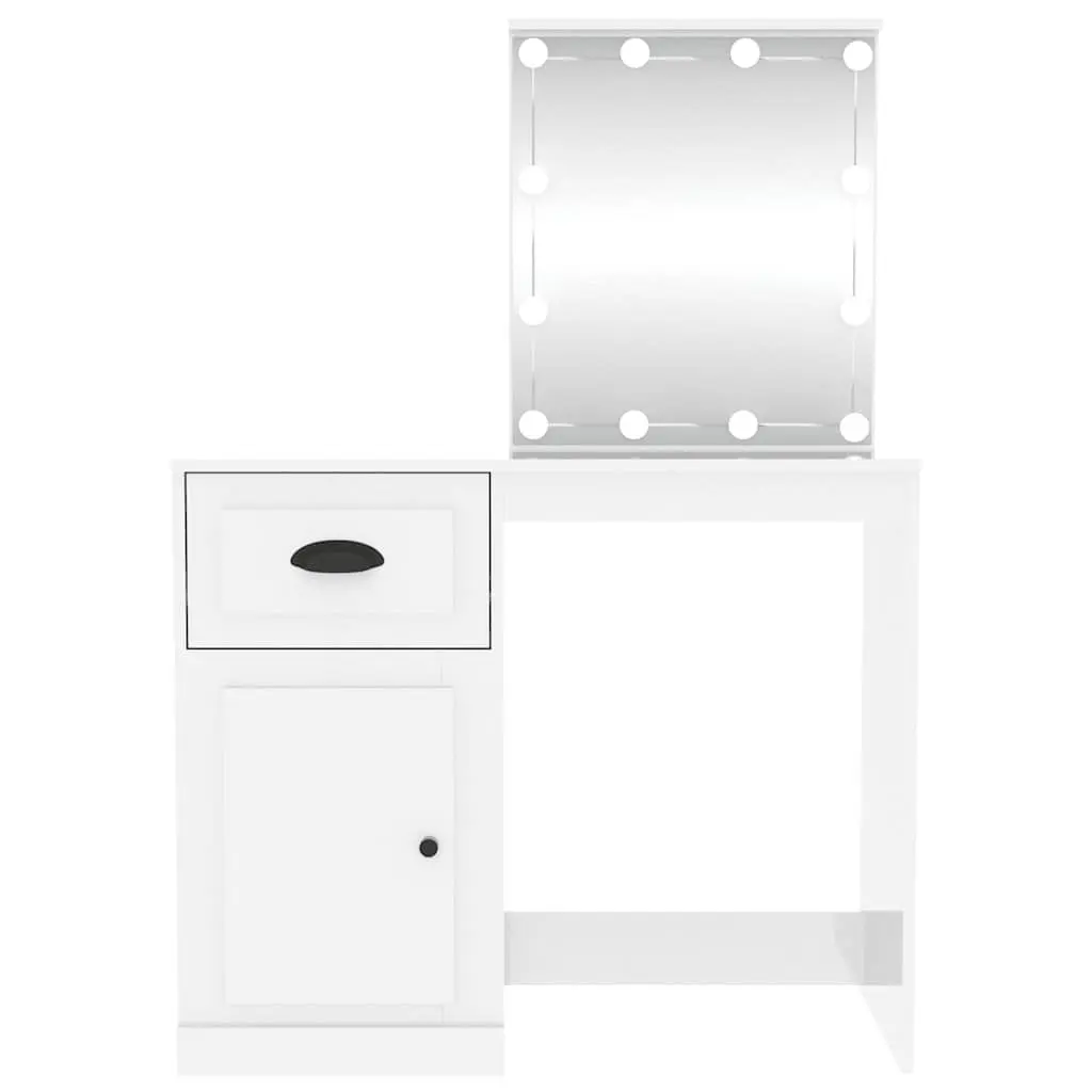 Dressing Table LED Mirror Makeup Desk 90x50x1325cm White High Gloss