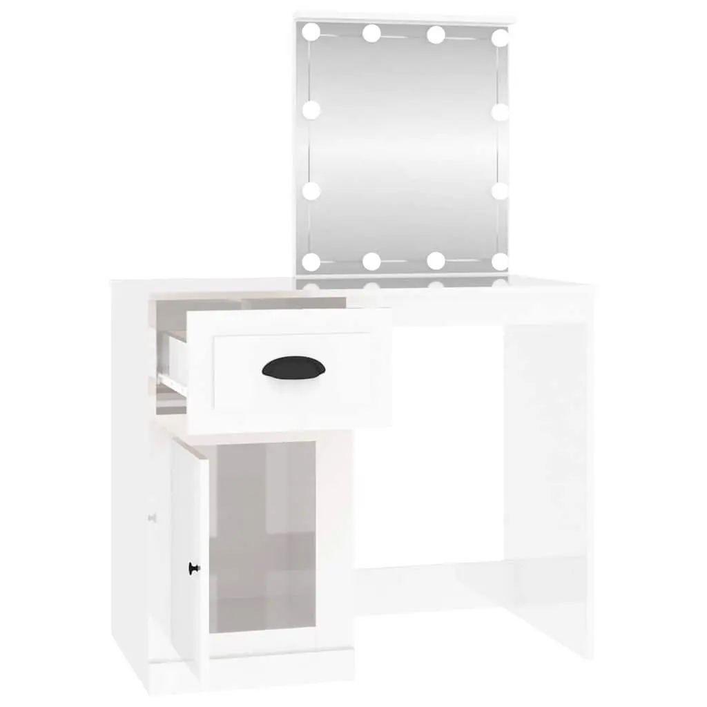 Dressing Table LED Mirror Makeup Desk 90x50x1325cm White High Gloss