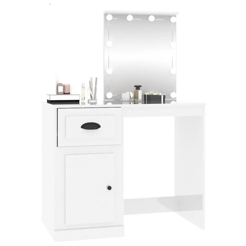 Dressing Table LED Mirror Makeup Desk 90x50x1325cm White High Gloss
