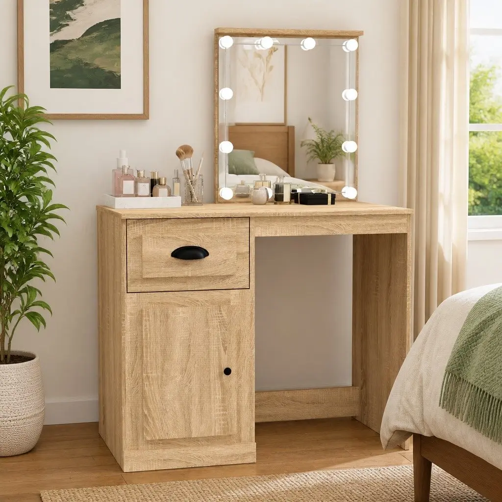 Dressing Table with LED Mirror and Storage Options