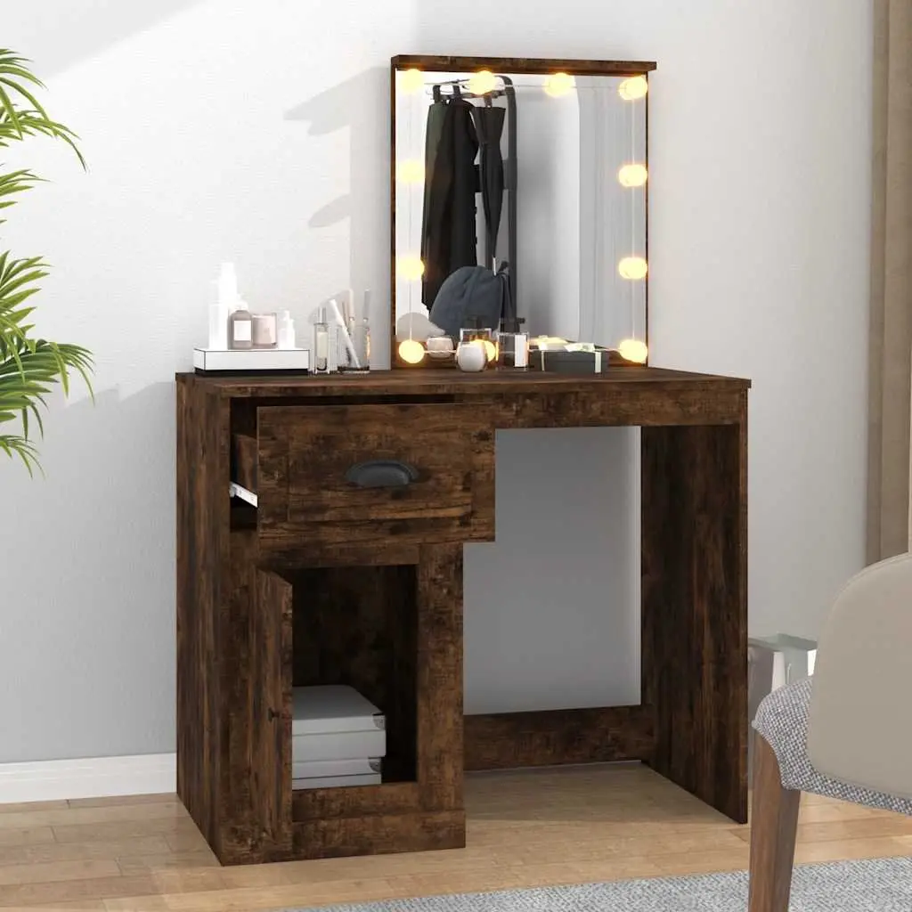 Dressing Table with LED Mirror Smoked Oak Bedroom Vanity Storage Makeup Desk