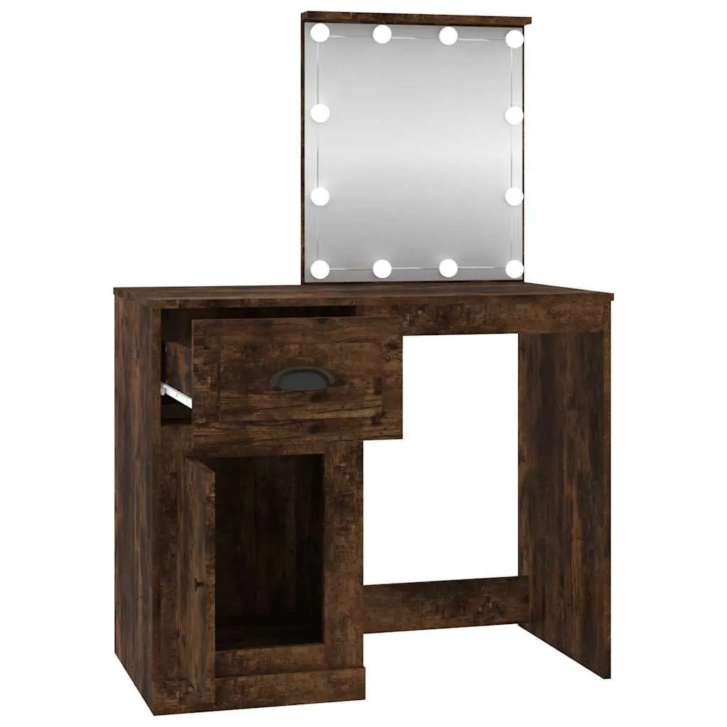 Dressing Table with LED Mirror Smoked Oak Bedroom Vanity Storage Makeup Desk