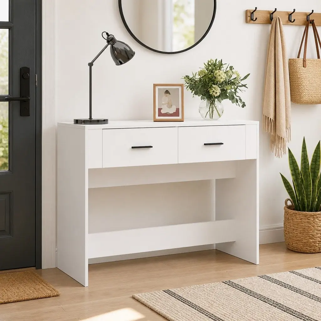 White Console Table with Storage Drawers