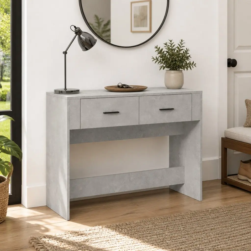 Grey Console Table with Storage Drawers