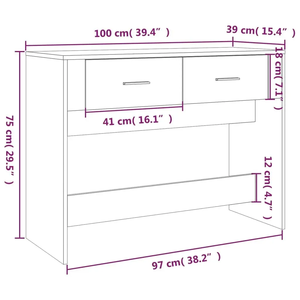 Grey Console Table with Storage Drawers