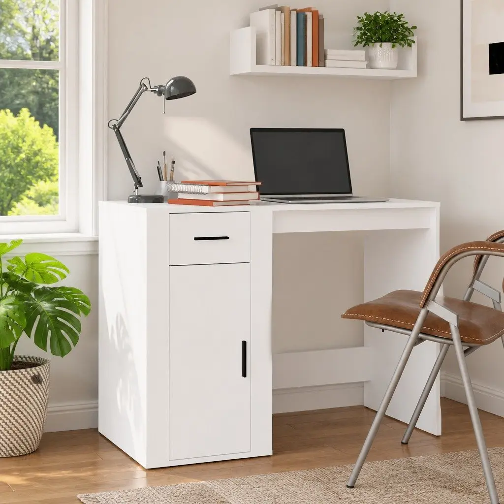 White Office Desk with Storage Solutions