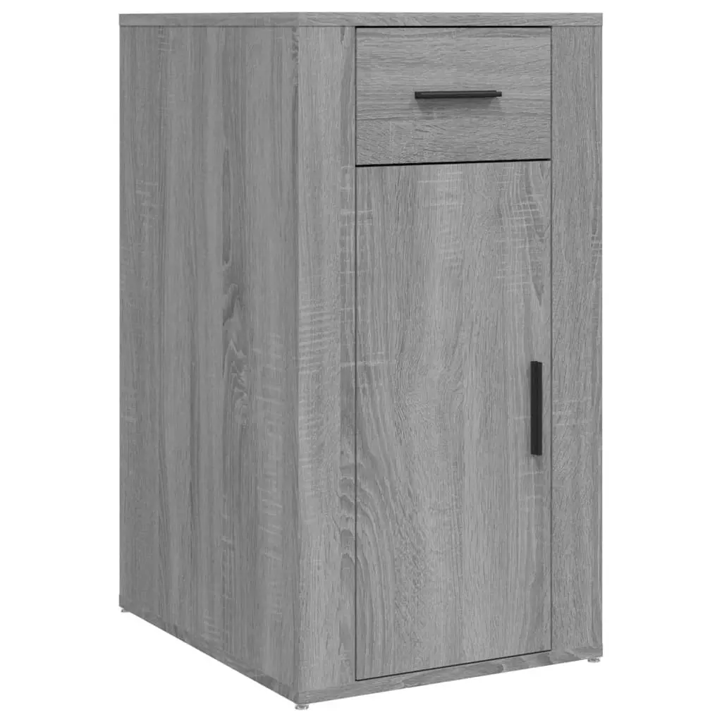 Desk Cabinet Grey Storage Engineered Wood Drawer Door Cupboard Office Furniture