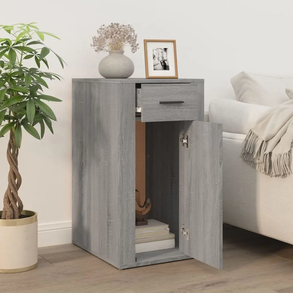 Desk Cabinet Grey Storage Engineered Wood Drawer Door Cupboard Office Furniture