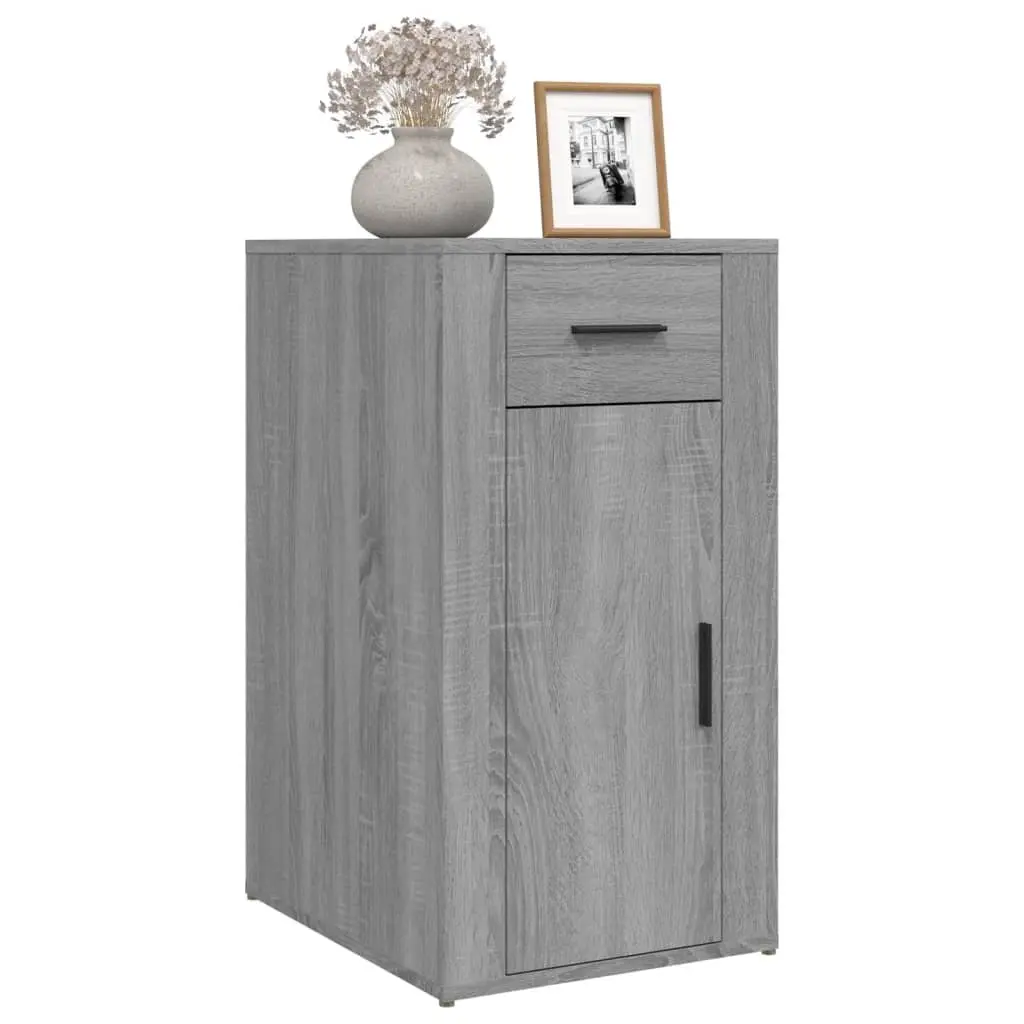 Desk Cabinet Grey Storage Engineered Wood Drawer Door Cupboard Office Furniture