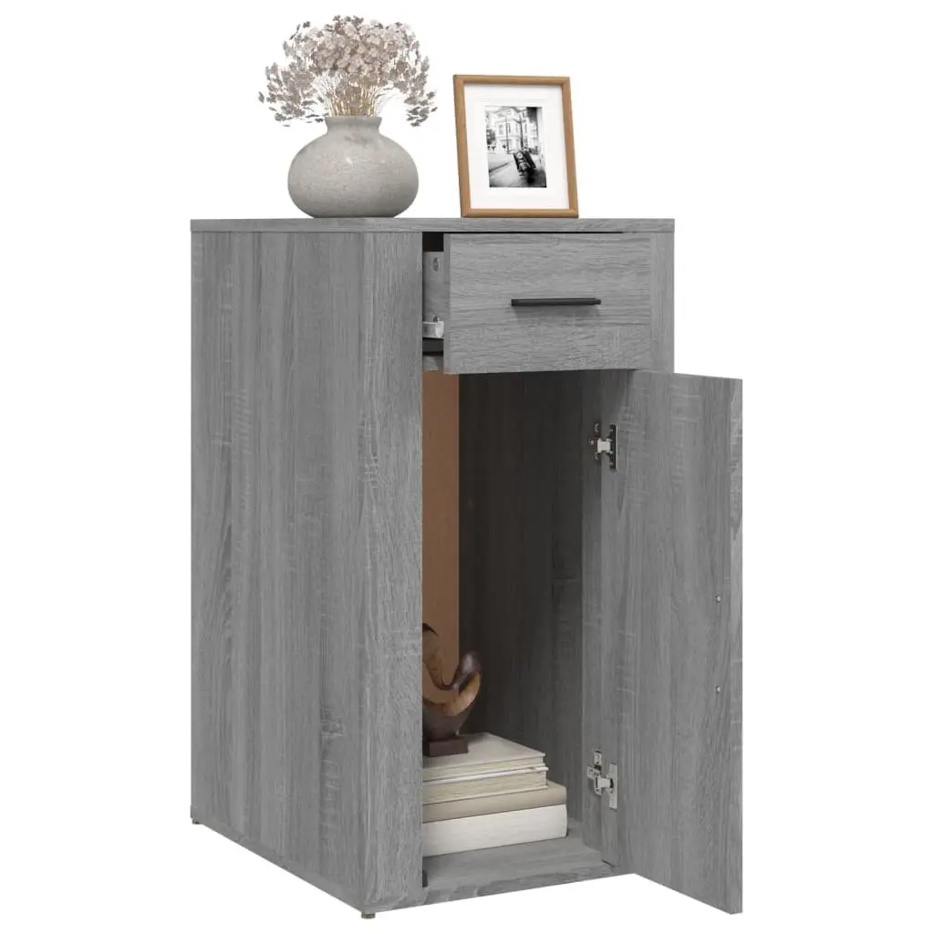 Desk Cabinet Grey Storage Engineered Wood Drawer Door Cupboard Office Furniture