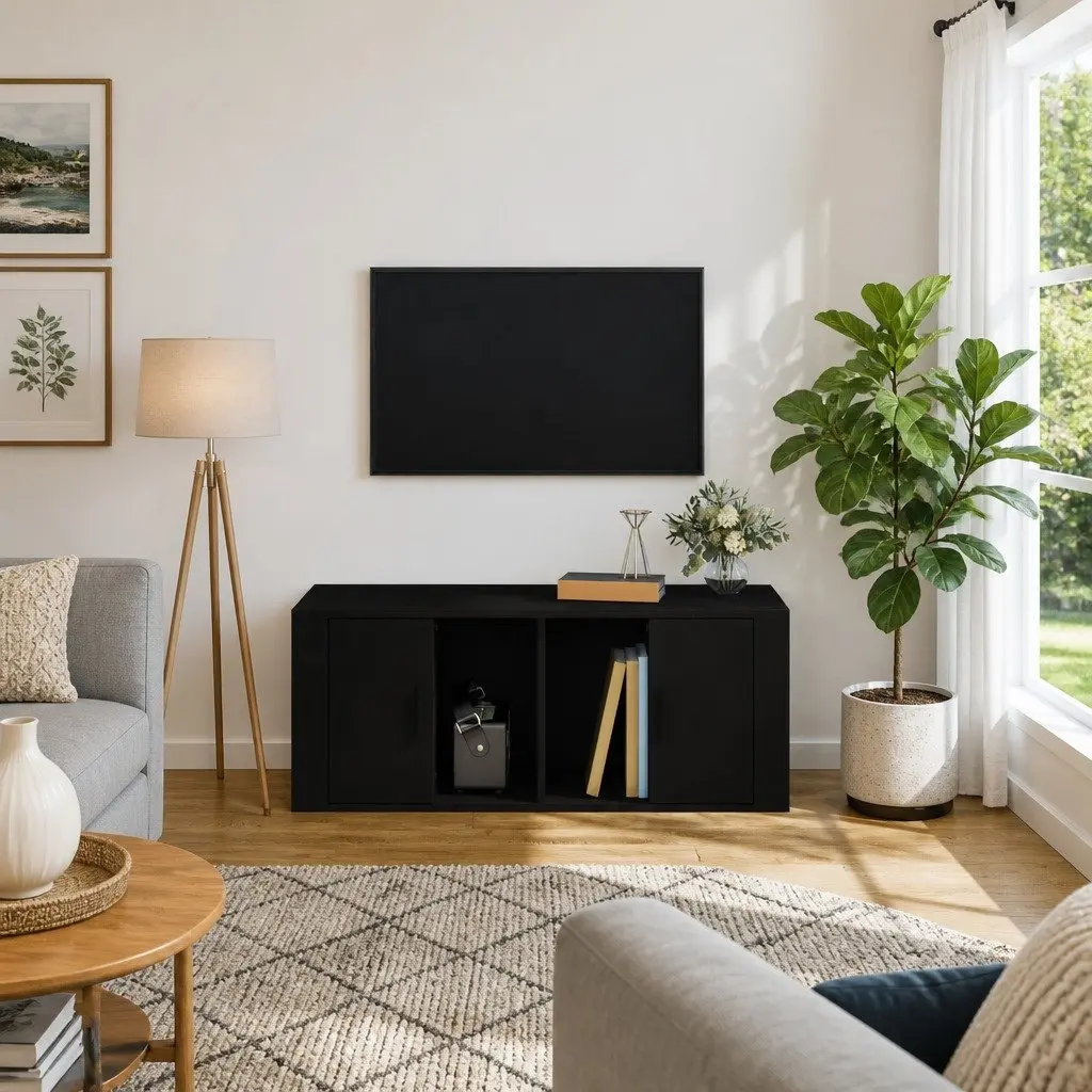 TV Cabinet Media Storage Unit 100x35x40 cm Black