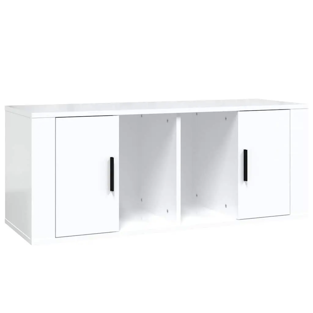 TV Cabinet Media Storage Unit 100cm High Gloss White 4 Compartments Engineered Wood
