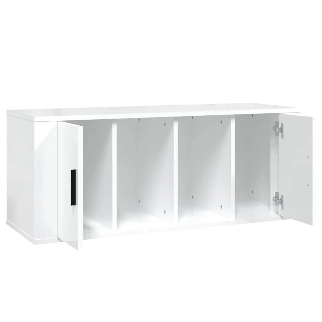 TV Cabinet Media Storage Unit 100cm High Gloss White 4 Compartments Engineered Wood