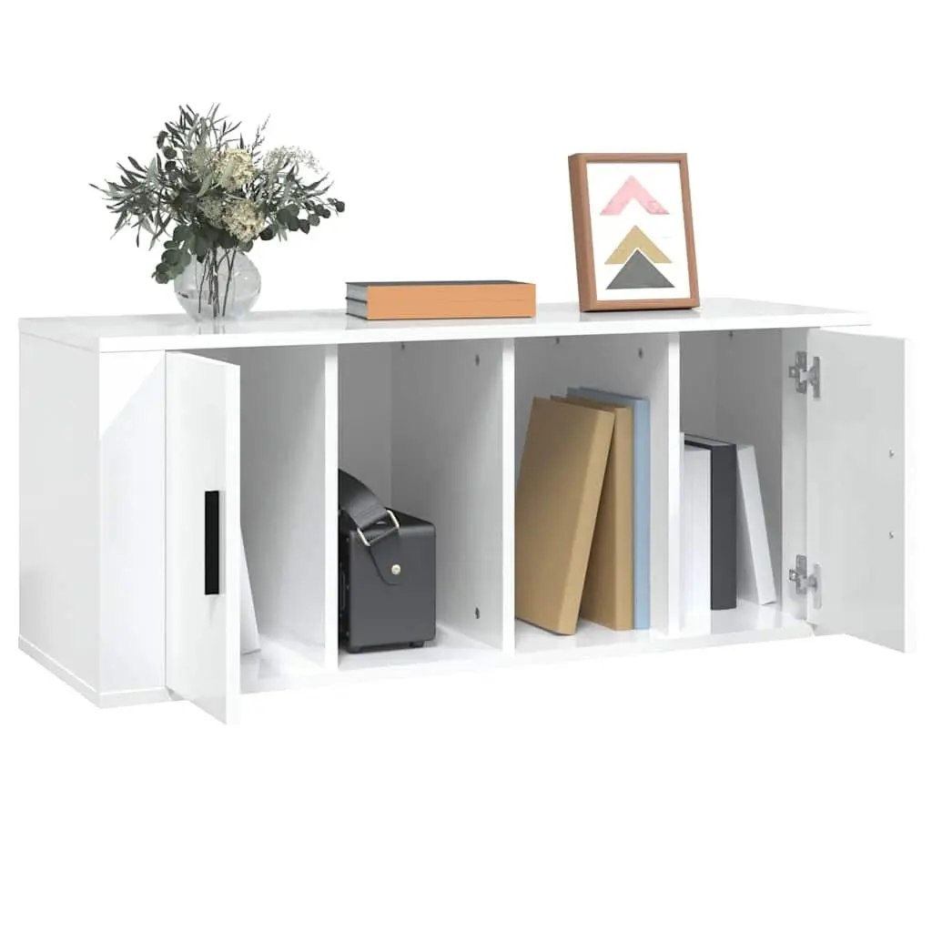 TV Cabinet Media Storage Unit 100cm High Gloss White 4 Compartments Engineered Wood
