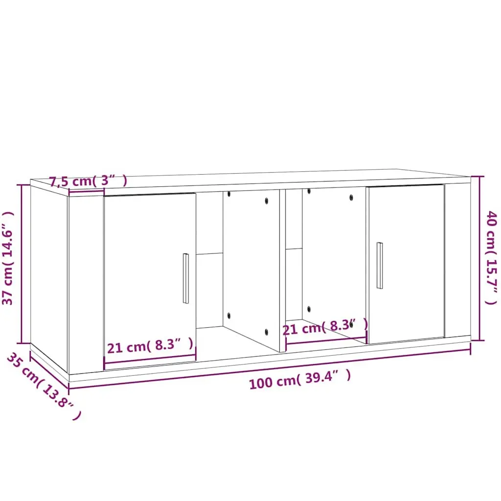 TV Cabinet Media Storage Unit 100cm High Gloss White 4 Compartments Engineered Wood