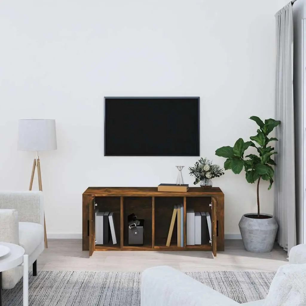 TV Cabinet Media Storage Unit 100 x 35 x 40 cm Brown Engineered Wood with Compartments and Door