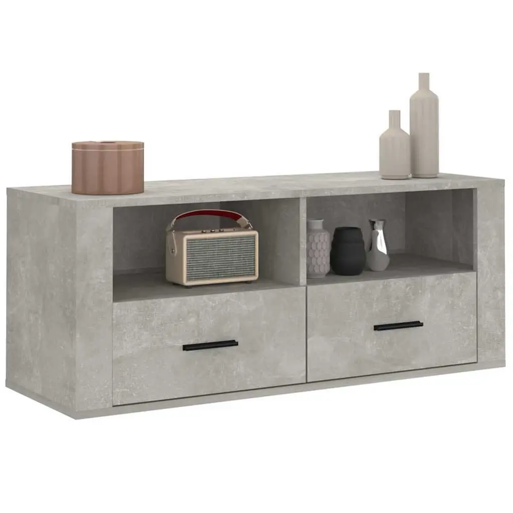 TV Cabinet Concrete Grey Storage Unit Engineered Wood Media Entertainment
