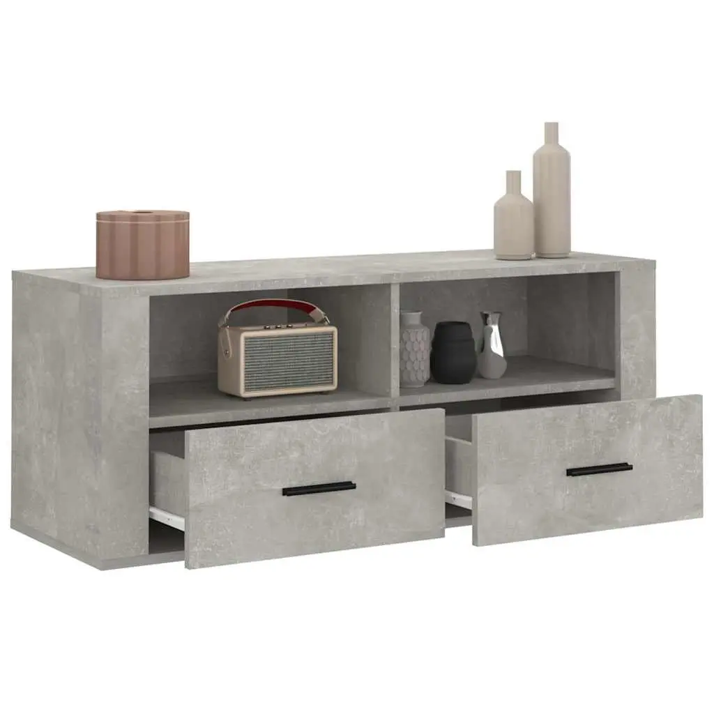 TV Cabinet Concrete Grey Storage Unit Engineered Wood Media Entertainment