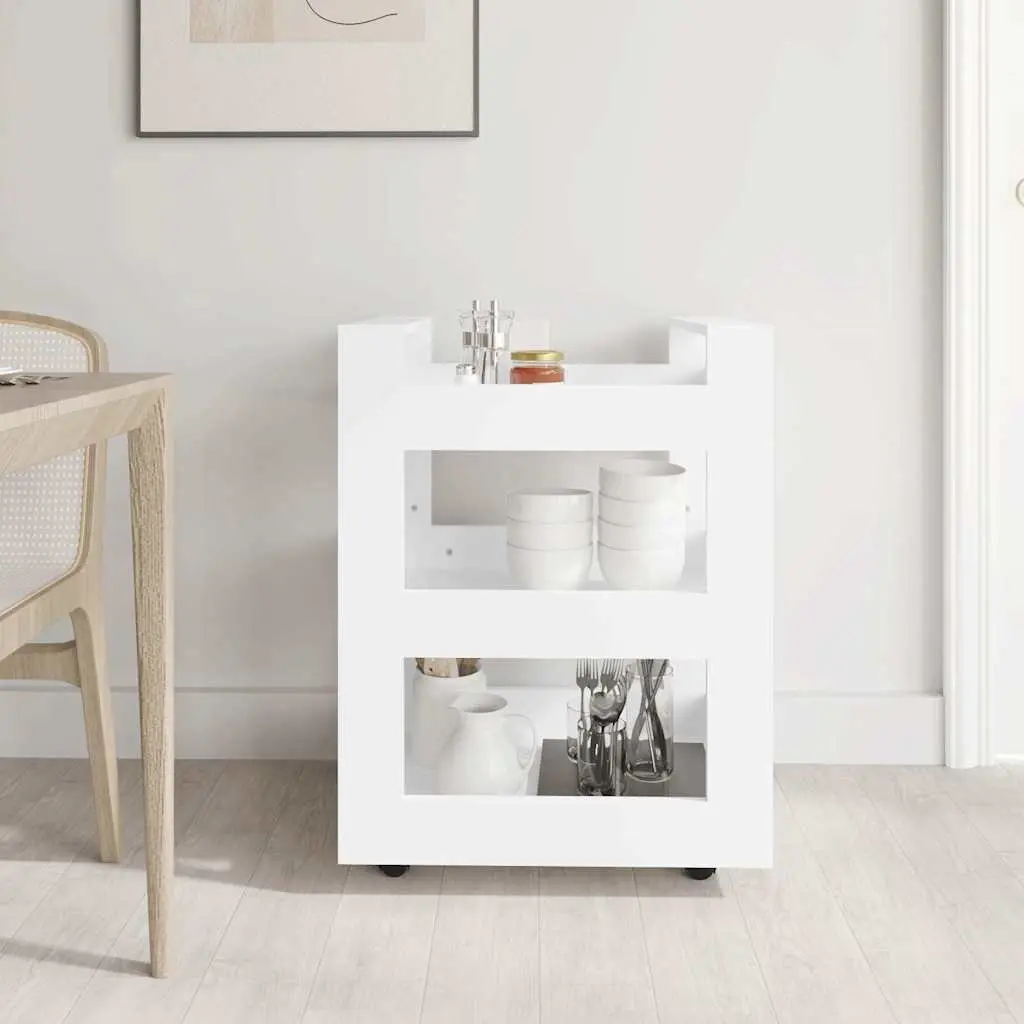 Kitchen Trolley Storage Cart 3-Shelf 60x45x80 cm White Engineered Wood