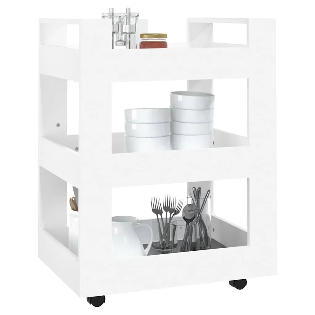 Kitchen Trolley Storage Cart 3-Shelf 60x45x80 cm White Engineered Wood