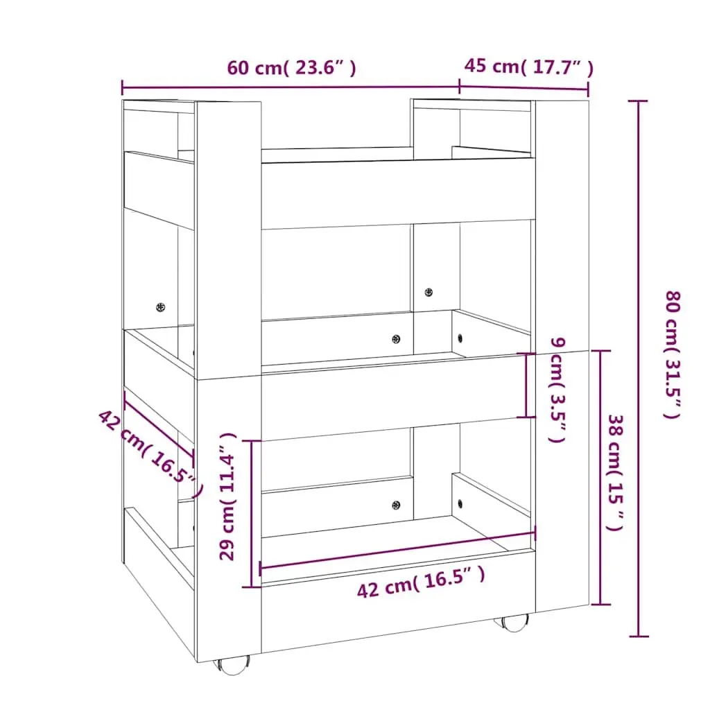 Kitchen Trolley Storage Cart 60x45x80 cm 3 Shelf Black