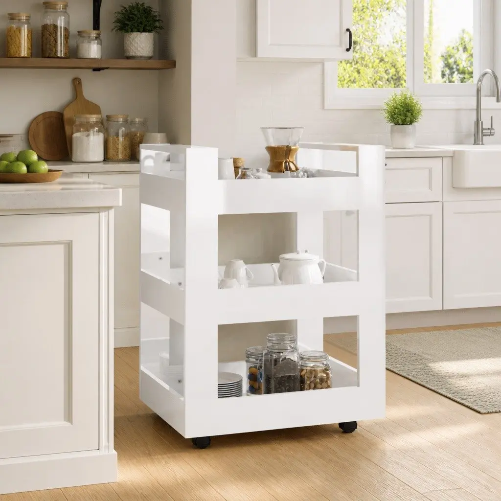 White Kitchen Trolley 60x45x80cm Storage Cart