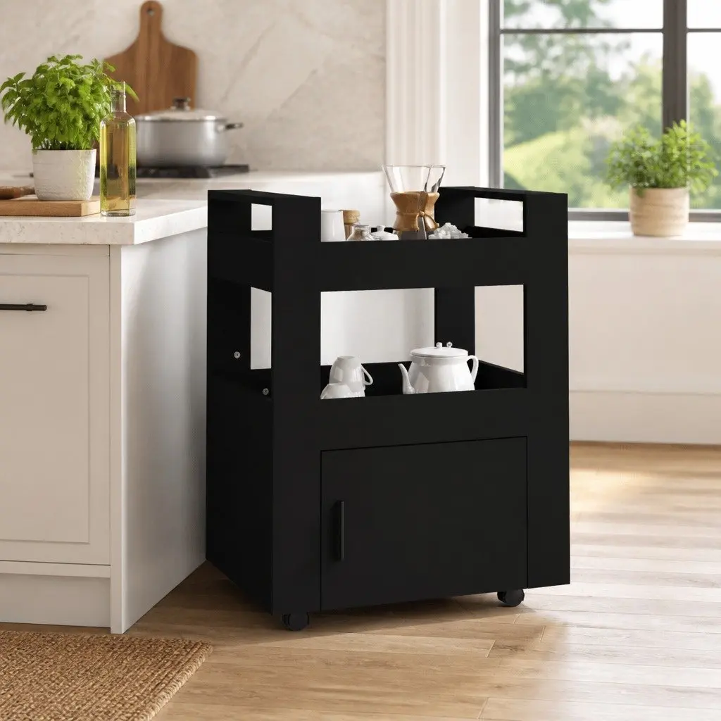 Kitchen Trolley Storage Cart Rolling 60x45x80cm Black