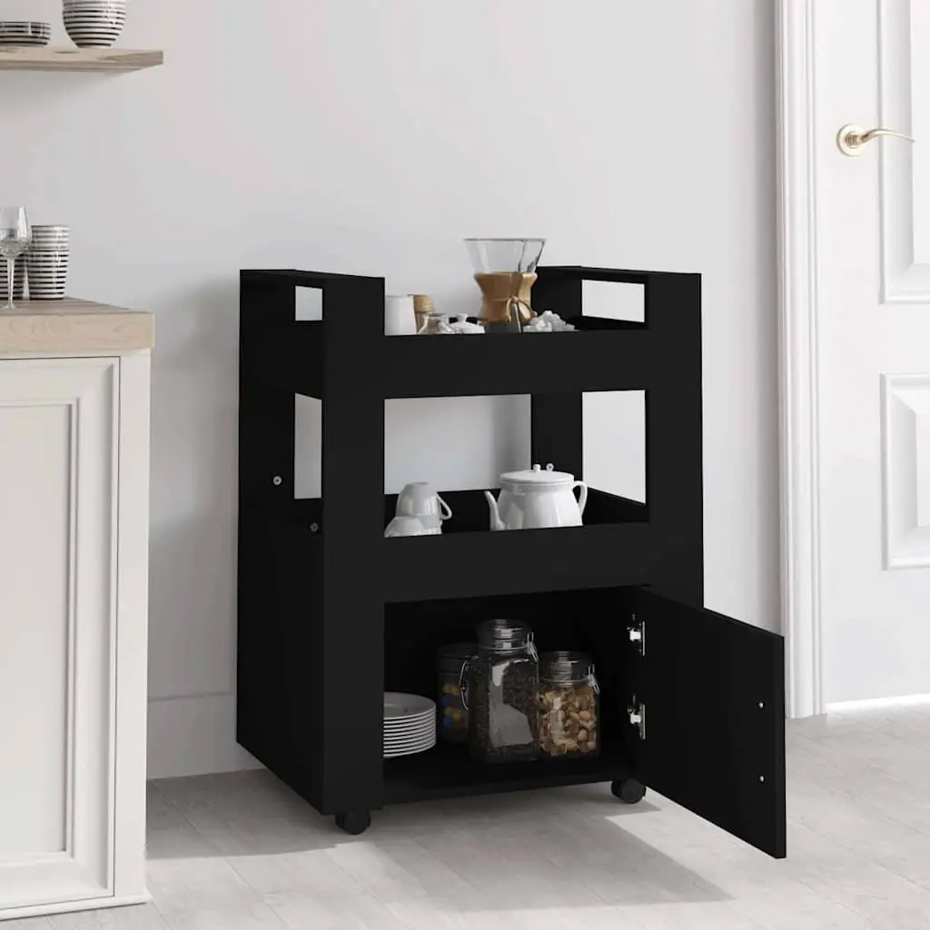 Kitchen Trolley Storage Cart Rolling 60x45x80cm Black