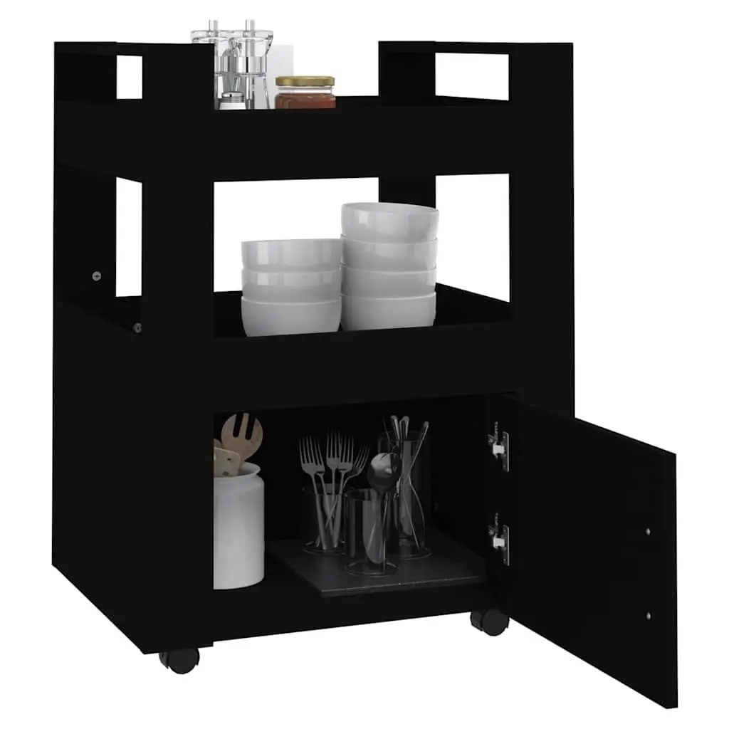 Kitchen Trolley Storage Cart Rolling 60x45x80cm Black