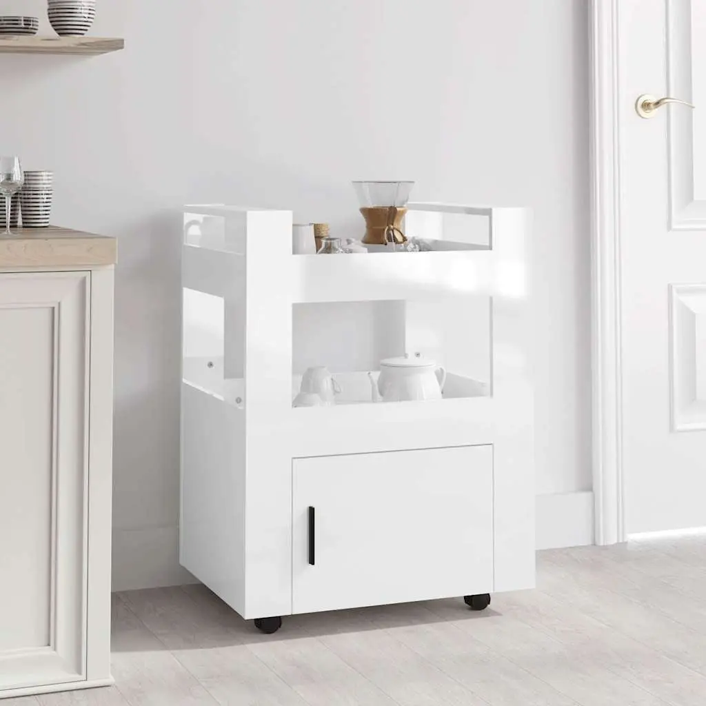 Kitchen Trolley Storage Cart White 60x45x80cm 2 Shelves